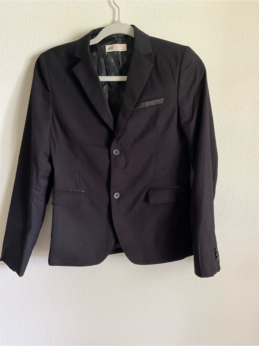 H&M Boy’s Black Two-Button Blazer Satin trim 11-12